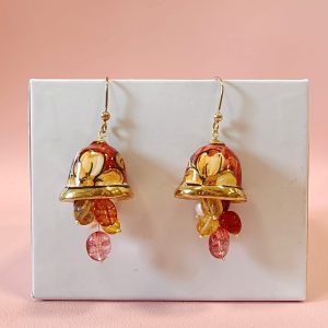 Orecchini Campanelle Siciliane Rosse Con tormalina e Perle