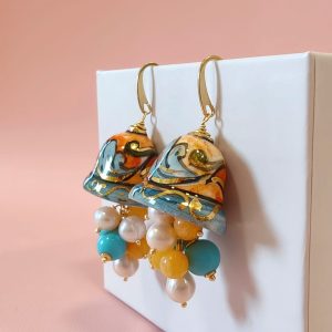 Orecchini Campanelle Siciliane Turchese Con Giada e Perle