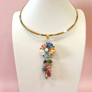 Collana Rigida Con Fiore E Tormaline Naturali - COLLANA COMPLETA