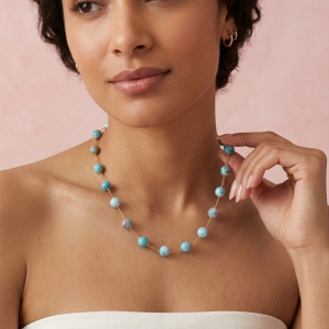 Collana Larimar Argento Dorato - Girocollo Dal Mare Dei Caraibi