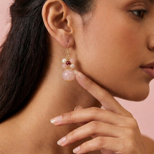 Orecchini Quarzo Rosa E Agata Borgogna Con Perle