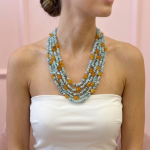 Collana Multifilo Larimar E Ambra Gioiello Luminoso E Avvolgente