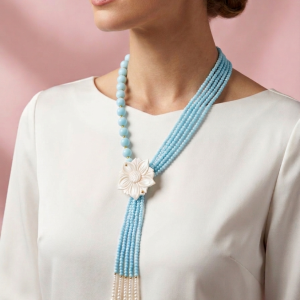 Collana Turchese Con Cammeo A Fiore Elegante