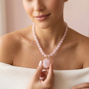 Collana Quarzo Rosa Naturale Con Ciondolo