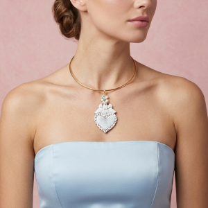 Ciondolo Cammeo Cuore Sacro Con Larimar e Perle Su Girocollo