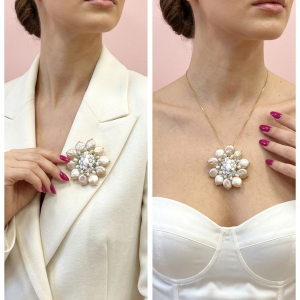 Cammeo Floreale Perle Rosate – Spilla Ciondolo Elegante