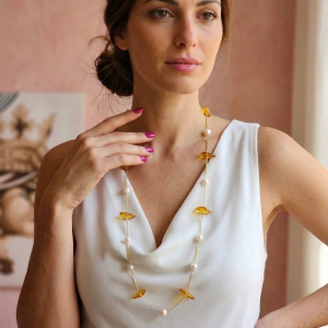 Collana Ambra E Perle Naturali Elegante E Luminosa