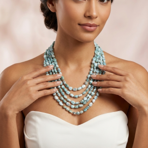 Collana Multifilo Larimar Raffinata Ispirata Al Mare Caraibico