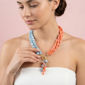 Collana Acquamarina Corallo Bamboo Elegante