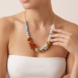 Collana Ambra Larimar E Perle Artigianale