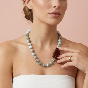 Collana Larimar E Ambra Naturale Artigianale Elegante