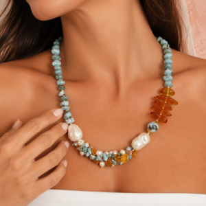 Collana Larimar Ambra Perle – Eleganza Luminosa Ispirata Al Mare