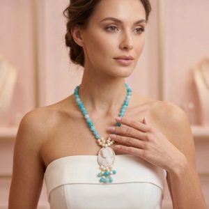 Collana Cammeo Giada Azzurra Con Perle di Maiorca