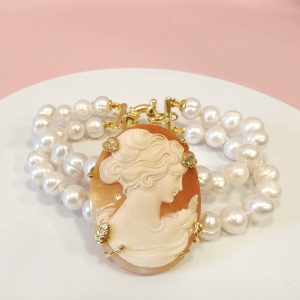 Bracciale Cammeo Corniola Perle Elegante Artigianale
