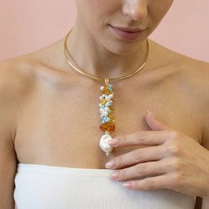 Ciondolo Larimar Ambra Perle Barocche Artigianale