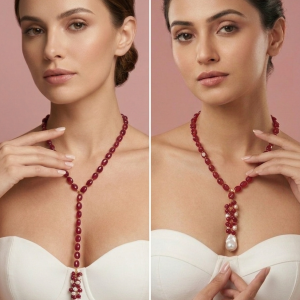 Lariat Quarzo Ciliegia Con Perla – Collana Elegante Moderna
