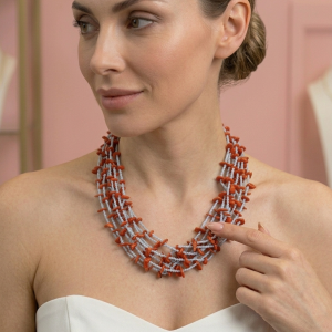 Collana Corallo E Zirconi – Multifilo Artigianale Mediterraneo