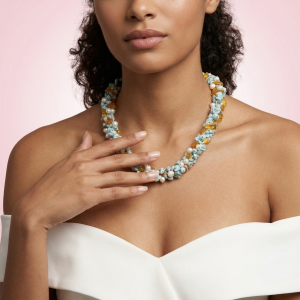 Gioiello Larimar E Ambra E Perle - Collana Dal Fascino Artigianale
