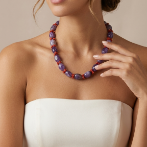 Collana Ametista E Corallo Naturale Artigianale