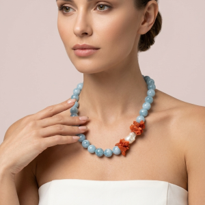 Collana Acquamarina Con Corallo Dal Fascino Mediterraneo