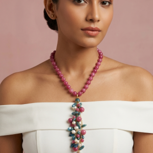 Collana Girocollo Con Ciondolo A Cascata Con Perle E Pietre