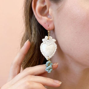 Orecchini Cuore Sacro E Larimar – Eleganza Mediterranea