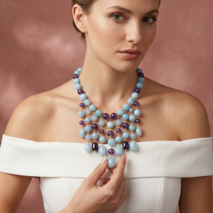 Collana Acquamarina E Ametista – Cascata Di Colori Preziosi