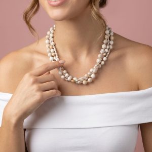 Collana Multifilo Aulite Naturale Con Dettagli Dorati