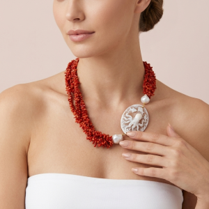 Collana Corallo E Cammeo Marino Artigianale