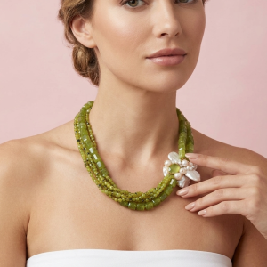 Collana Prehnite E Perle Elegante Giardino Di Luce
