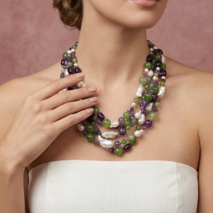 Collana Peridoto E Ametista Con Perle Naturali MultifiLo