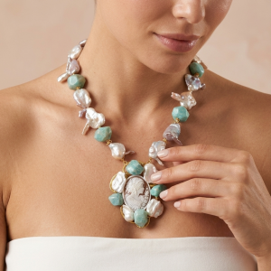 Collana Cammeo Perle E Amazzonite – Fascino Unico