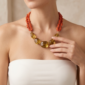 Collana Corallo E Ambra Verde – Eleganza Unica