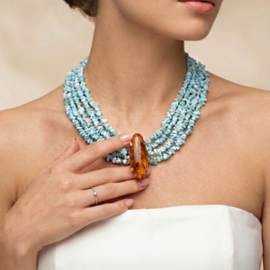 Collana Larimar e Ambra Baltica – Pezzo Unico Artigianale