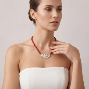 Collana Pasta Di Corallo E Cammeo Floreale Artigianale