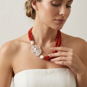 Collana Corallo E Cammeo Marino Artigianale