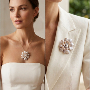 Spilla Ciondolo Cammeo Floreale con Perle Naturali