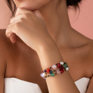 Bracciale Multifilo Pietre Naturali Con Perle E Corallo