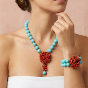 Coordinato Turchese e Corallo – Collana e Bracciale