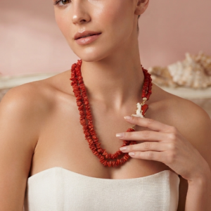 Collana Multifilo Corallo Naturale Con Chiusura In Argento Dorato