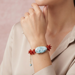 Bracciale Corallo E Larimar In Argento 925 Placcato Oro