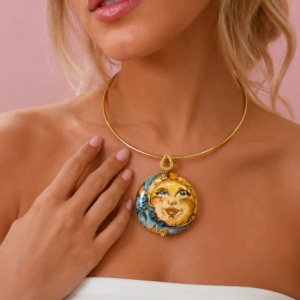 Collana Sole e Luna In Ceramica – Ciondolo Dipinto a Mano
