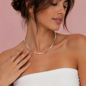 Collana Minimal Perle e Zirconi Colorati con Perle Naturali