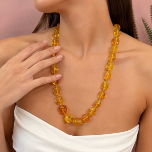 Collana Ambra Baltica Miele Irregolare Annodate a Mano