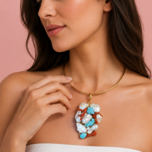 Collana Ciondolo Corallo e Perle con Cavalluccio e Stella Marina
