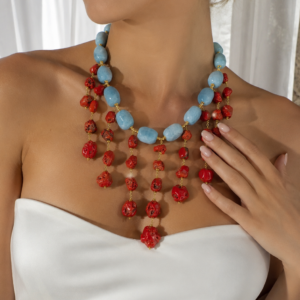 Collana Acquamarina e Corallo – Pezzo Unico con Corallo Naturale
