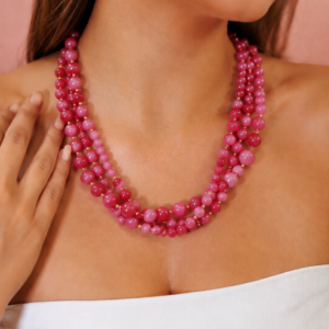 Collana Multifilo Giada Fucsia Intrecciata