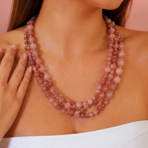 Collana Giada Rosa Cipria Multifilo - Eleganza Intrecciata