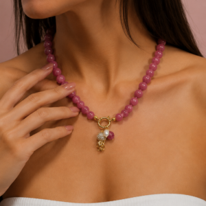 Collana Estiva in Giada Fucsia con Polipetto e Perla