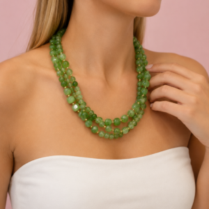 Collana Multifilo Peridoto E Giada Verde – Eleganza A Tre Fili
